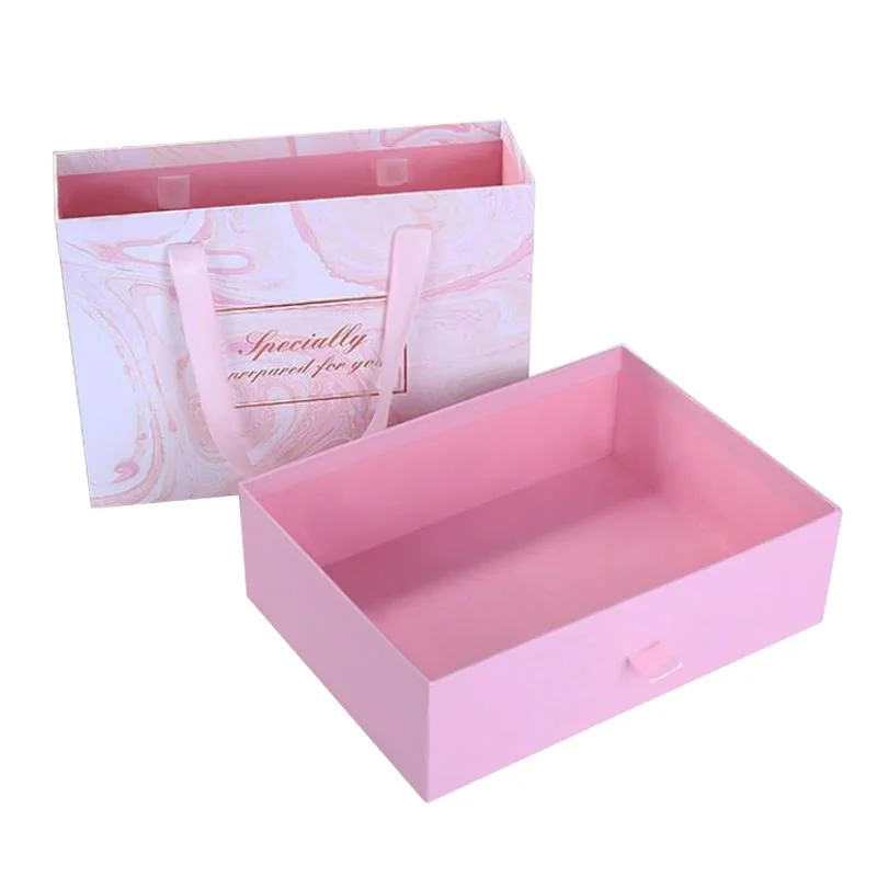 High Quality Cardboard Portable Drawer Packaging Gold Logo Wig Gift Box with Ribbon