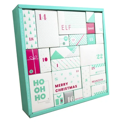 Дизайнерское упаковочное решение, подарочные коробки, адвент-календарь, слепая коробка, квадратная бумажная подарочная коробка, упаковка на Рождество.