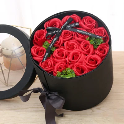 Изысканная индивидуальная круглая подарочная бумажная коробка из ПВХ премиум-класса с романтическим букетом роз, подарочная бумажная коробка